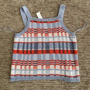 Banana Republic Cropped Sweater Tank Womens L Multicolor Plaid Square Neck New